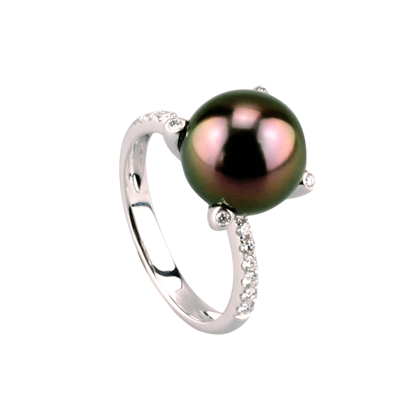Ring | 585 Weißgold - Diamanten Tahitiperle und mit Juwelier einer Klink